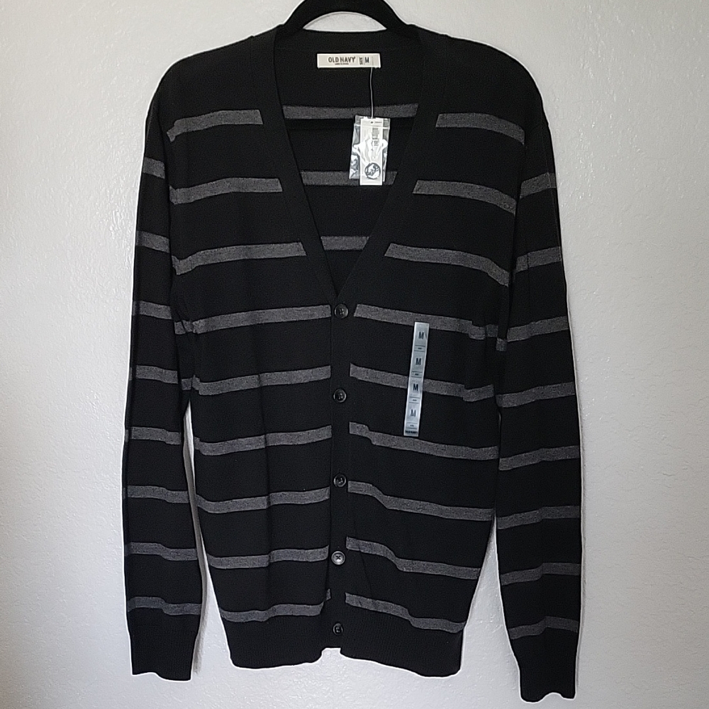Men's Old Navy Black and Gray Striped Cardigan